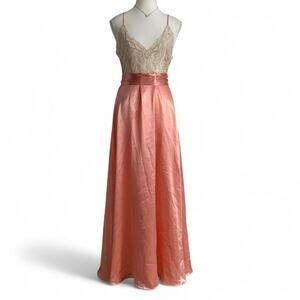 Victoria’s Secret Vintage 1980s Satin Pink  With Lace Top Gown Size Small